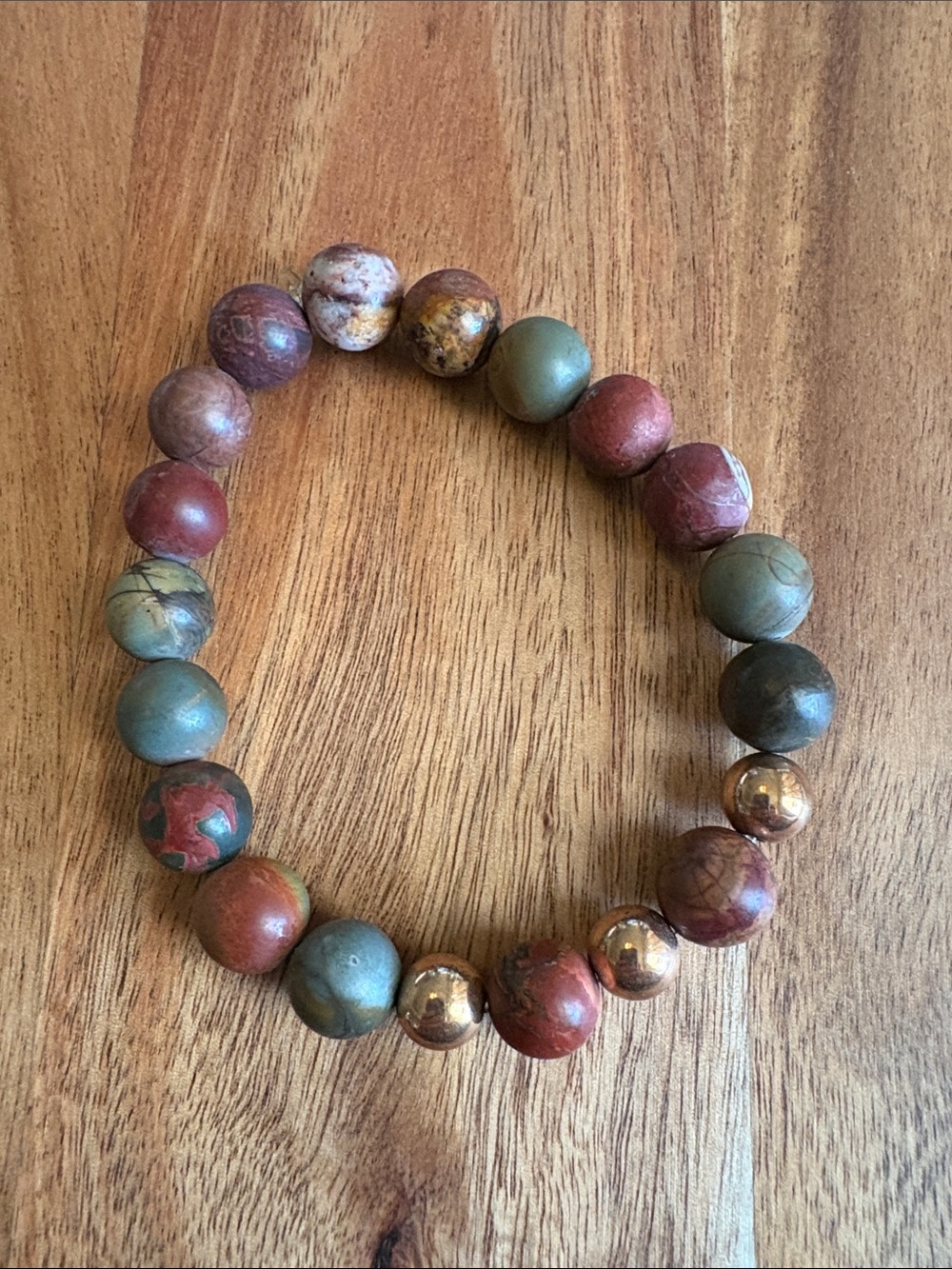 Handmade Men's Red Creek Jasper Gemstone Stretch Bracelet